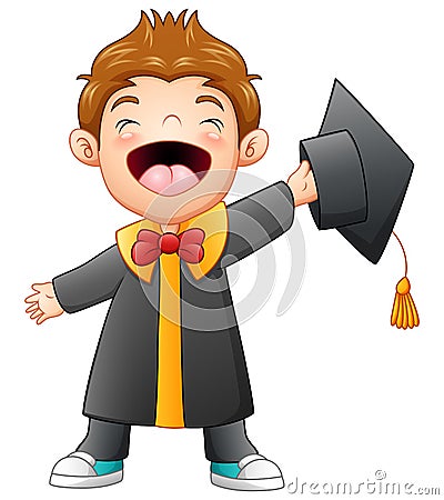 Happy graduation boy cartoon Vector Illustration