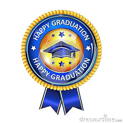 Happy Graduation elegant award ribbon with cap Vector Illustration