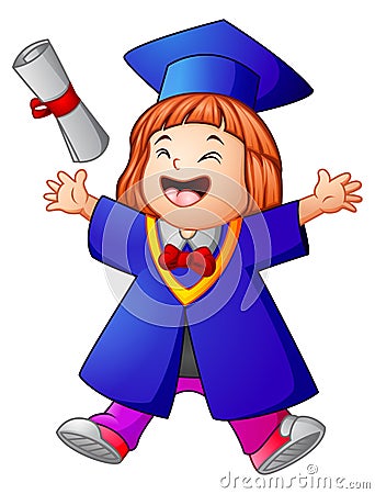Happy graduation girl cartoon Vector Illustration