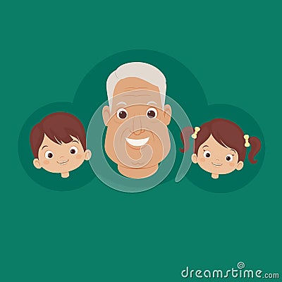 Happy grandfather with grandchildren Vector Illustration