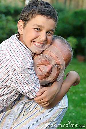 Happy grandfather and grandson Stock Photo
