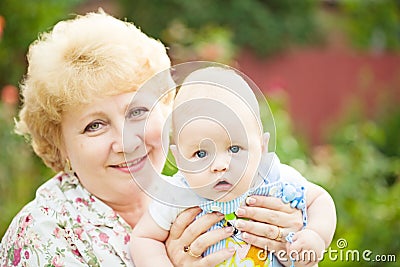 Happy grandmother and baby Stock Photo