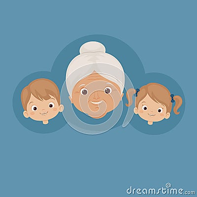 Happy grandmother with grandchildren Vector Illustration