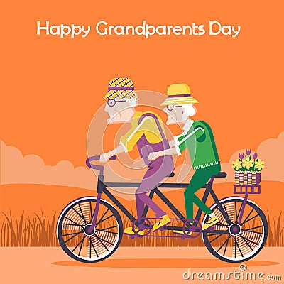 Happy Grandparents Day card.Vector happy family drive by bike Vector Illustration