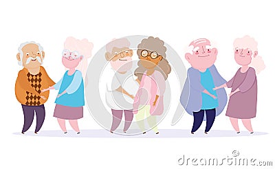 Happy grandparents day, cartoon cute couples grandpa and grandma characters together Vector Illustration