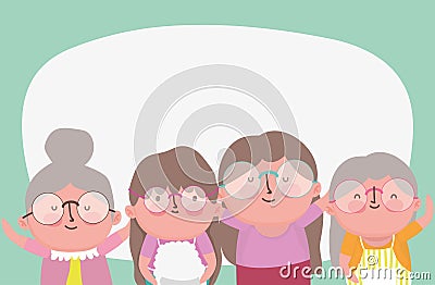 Happy grandparents day, elderly group grandmothers cartoon character Vector Illustration