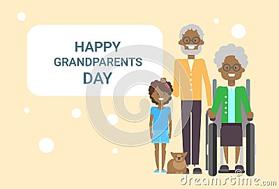 Happy Grandparents Day Greeting Card Banner African American Vector Illustration