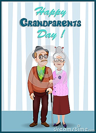 Happy grandparents day greeting card with elderly couple holding hands. Vector Illustration