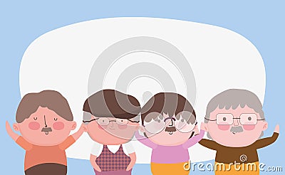 Happy grandparents day, portrait group grandfathers cartoon characters Vector Illustration