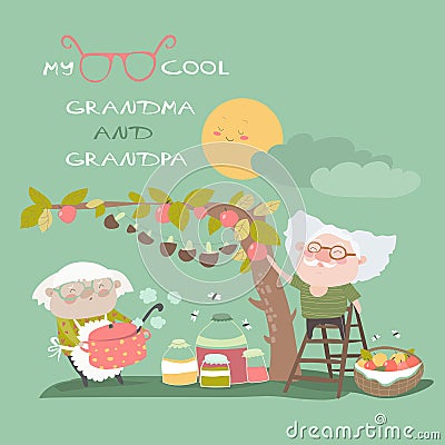 Happy grandparents farming Vector Illustration