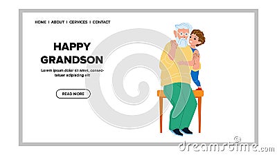 Happy Grandson Boy Hugging Grandfather Vector Vector Illustration