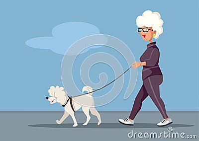 Senior Woman Walking her Dog Outdoors Vector Cartoon Illustration Vector Illustration