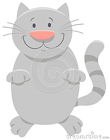 Happy gray cat cartoon animal character Vector Illustration