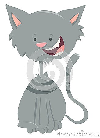 Happy gray tabby cat cartoon animal character Vector Illustration