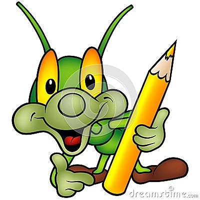 Happy Green Bug as painter Vector Illustration