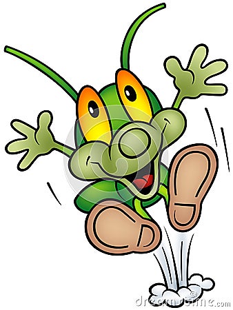 Happy Green Bug - happy jump Vector Illustration