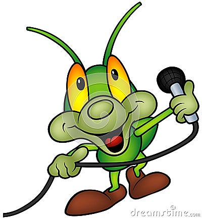 Happy Green Bug with microphone Vector Illustration