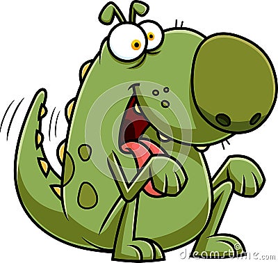 Happy Green Dino Dog Cartoon Character Begging Vector Illustration