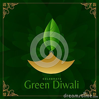 Happy green diwali festival card design with leaf Vector Illustration