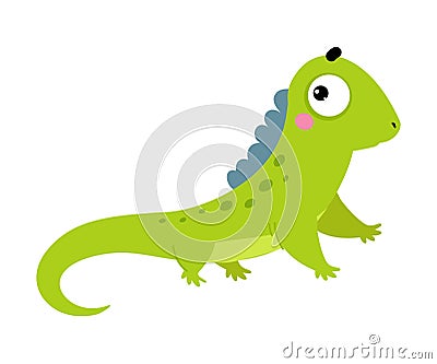 Happy Green Iguana Animal with Long Tail Vector Illustration Vector Illustration