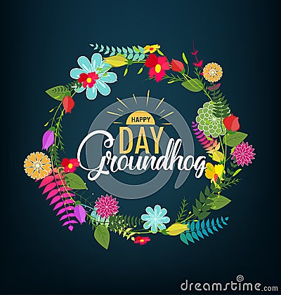 Happy groundhog day card holiday Vector Illustration