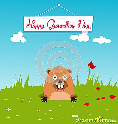 Happy groundhog day card holiday Vector Illustration