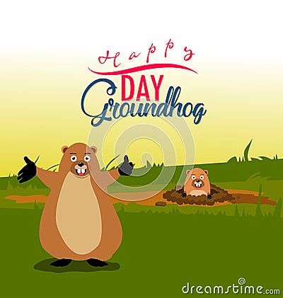 Happy groundhog day card holiday Vector Illustration