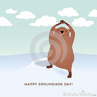 Happy Groundhog Day design with cute groundhog Vector Illustration