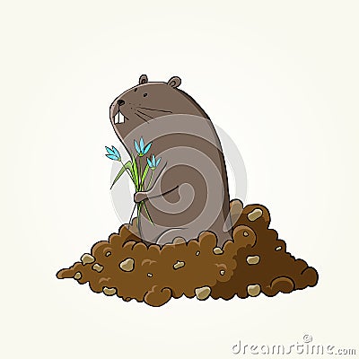 Happy Groundhog Day design with cute groundhog Vector Illustration