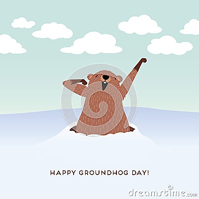 Happy Groundhog Day design with cute groundhog Vector Illustration