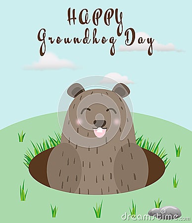 Happy Groundhog Day greeting card with cute cartoon animal Stock Photo