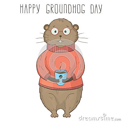 Happy Groundhog Day greeting card Vector Illustration