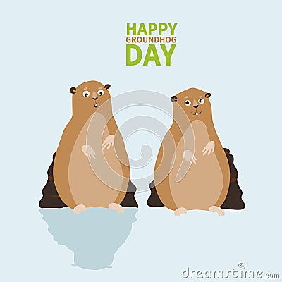 Happy groundhog day.logo, icon,two Marmot,one scared shadow other happy,perfect for greeting cards,invitations,posters Vector Illustration
