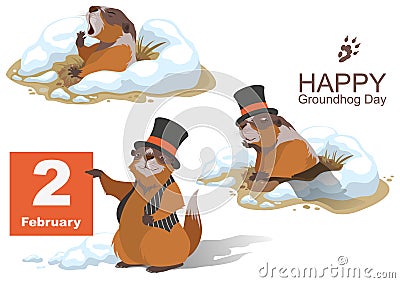 Happy Groundhog Day. Marmot holding February 2 Vector Illustration