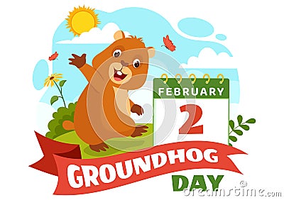 Happy Groundhog Day Vector Illustration on February 2 with a Groundhog Animal Emerged from the Hole Land and Garden in Background Vector Illustration