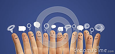 Happy group of finger with social chat sign Stock Photo