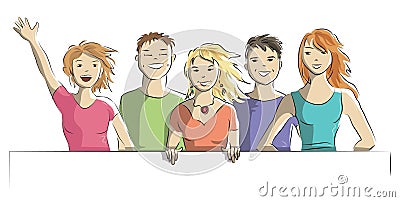 Happy group of people on a white background. The concept - vector doodle Vector Illustration