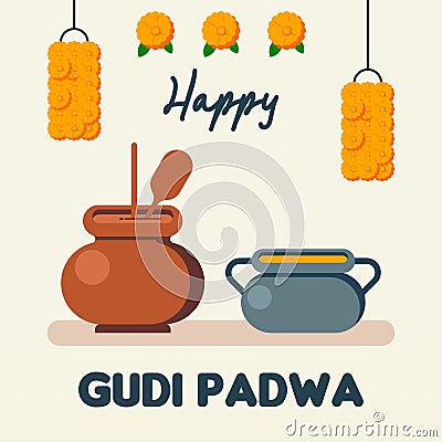 Happy gudi padwa web banner background illustratrion Vector Illustration