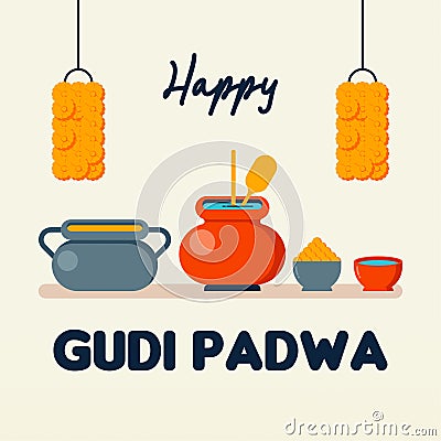 Happy gudi padwa web banner background illustratrion Vector Illustration