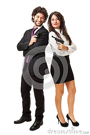 Happy with guns Stock Photo