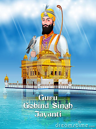 Happy Guru Gobind Singh Jayanti religious festival celebration of Sikh in Punjab India Vector Illustration