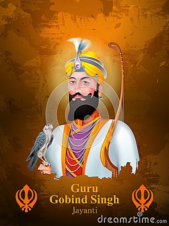 Happy Guru Gobind Singh Jayanti religious festival celebration of Sikh in Punjab India Vector Illustration