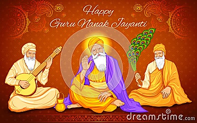 Happy Guru Nanak Jayanti festival of Sikh celebration background Vector Illustration