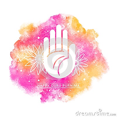 Happy Guru Purnima greeting card with watercolor background Vector Illustration