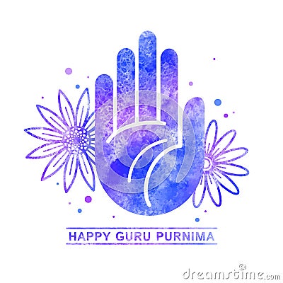 Happy Guru Purnima greeting card watercolor template Vector Illustration