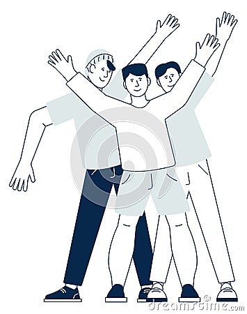 Happy guys together. Joyful young male friends Vector Illustration
