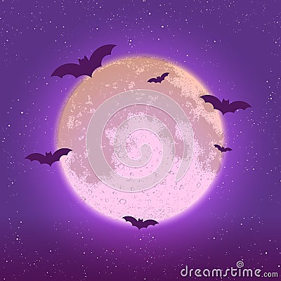 Happy Halloween background, full moon and bats on night sky, vector illustration Vector Illustration