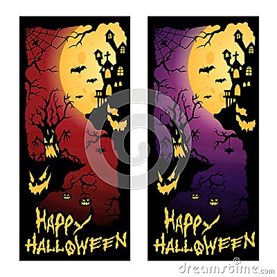 Happy Halloween Background Illustration banner template with scary tree Vector Illustration