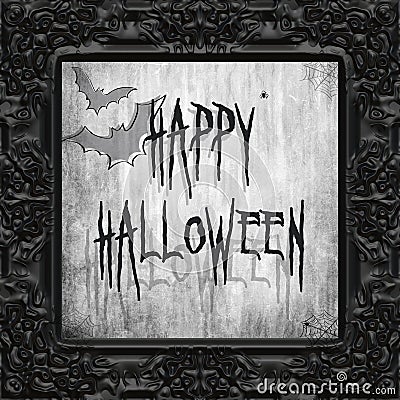Happy Halloween background with letters two bats, spider and web illustration on dirty gray Cartoon Illustration