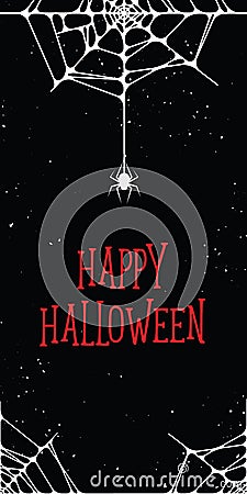 Happy Halloween banner with cobweb and spider on black background ilustration vector. Halloween concept. Vector Illustration
